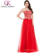 Grace Karin Formal Pavimento Comprimento Strapless Sweetheart Red Tulle Evening Dress Beaded Prom Gown GK000021-1